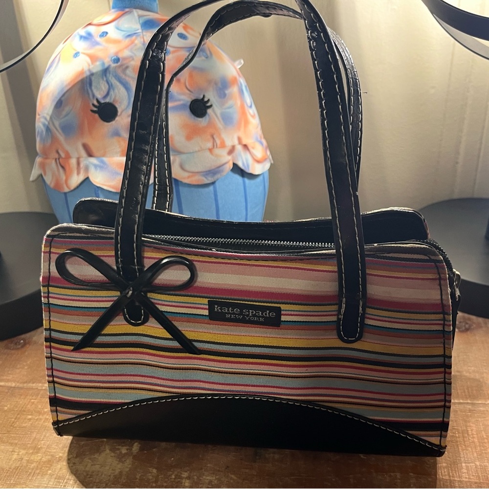 Kate Spade Striped Satchel with Black Accents